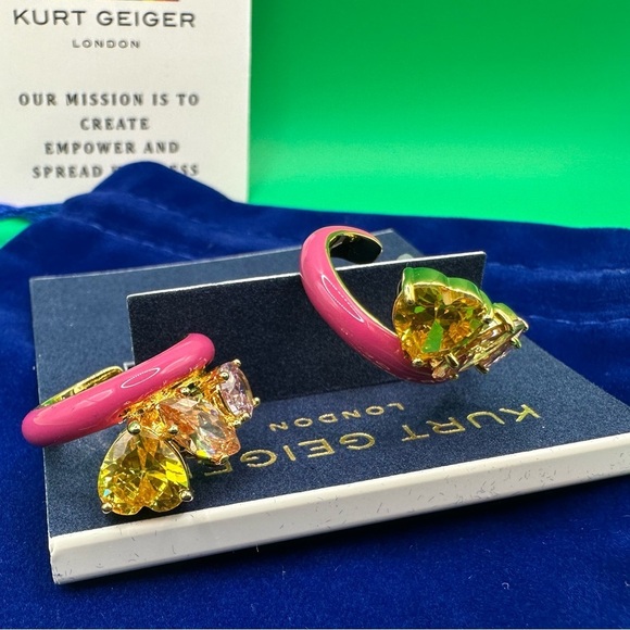 Kurt Geiger Pink CZ cluster hoop earrings with dust bag NWT - Picture 5 of 7